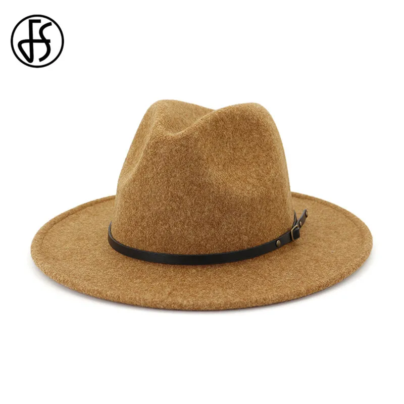 FS шерстяная фетровая шляпа, фетровая Кепка с широкими полями, дамская шляпа Trilby Chapeu Feminino с поясом для женщин и мужчин, джазовая церковная крестная шляпа, шляпы сомбреро