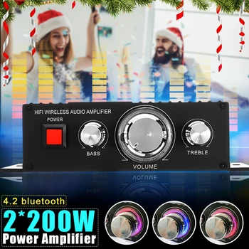 

400W 2*200W Stereo Hifi Car Home Subwoofer Amplifier Amp Sound Speaker bluetooth 4.2+EDR Audio LED Design