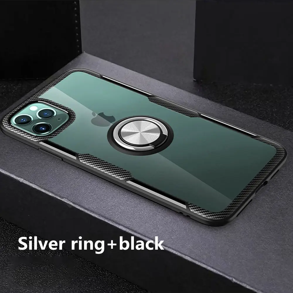 Магнитный автомобильный чехол-держатель OTAO для Xiaomi mi 8 Lite 9 SE, полный Чехол, прозрачный чехол для Red mi Note 7 Pro, чехол-подставка с кольцом - Цвет: Silver Black