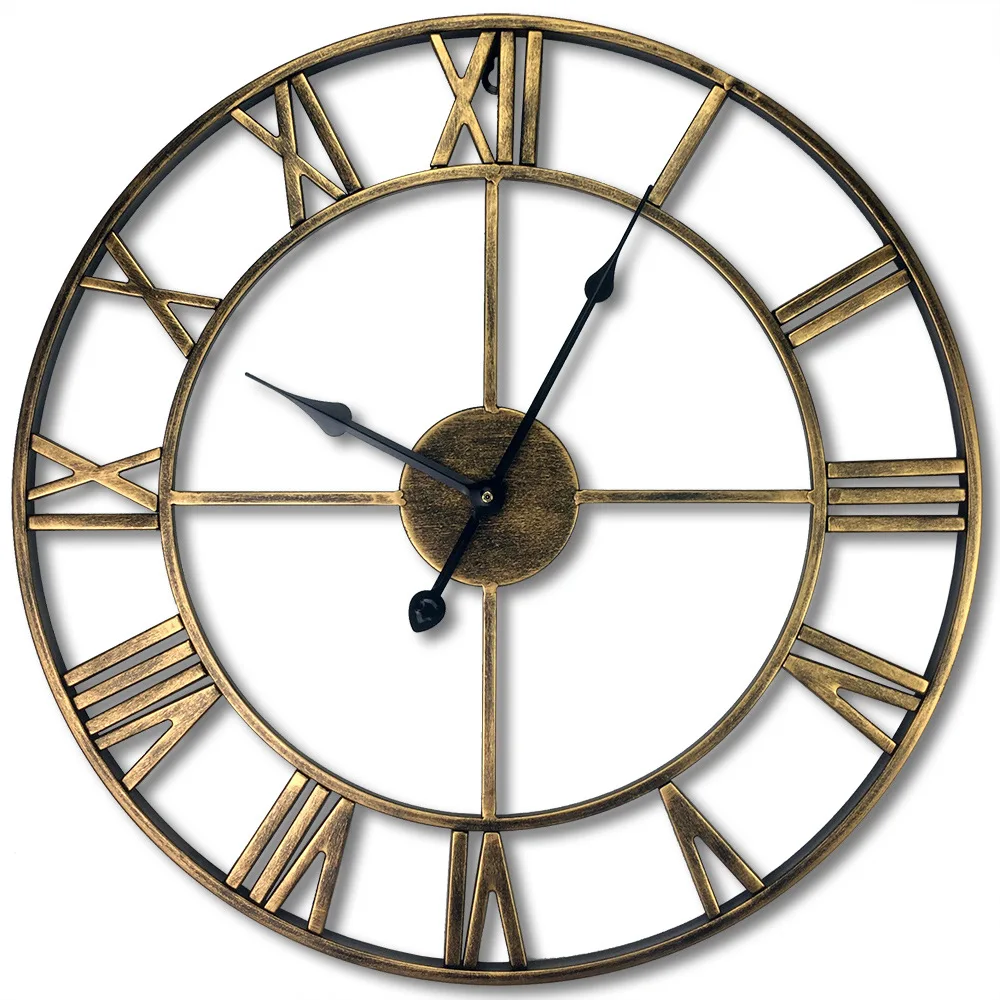 

American-Style European Style Retro Creative Clock Metal Iron Art Rome Wall Clock Living Room Decorative Wall Hangings Clock