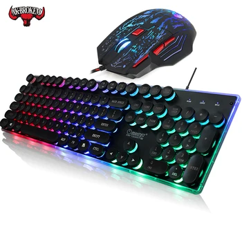 

Wired Pro Gaming Keyboard Mouse Combos USB LED Breathing Backlight Full Key round key steampunk Professional Mouse Keyboard