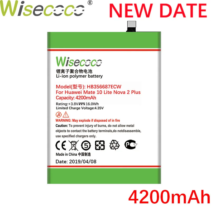 

Wisecoco 4200mAh HB356687ECW Battery For Huawei Nova 2 plus Nova 2i honor 9i huawei G10 Mate 10 lite Phone+Tracking Number