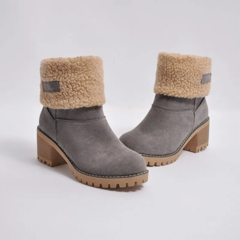 Houlife Winter Flock Warm Women Boots Martinas Ankle Boots For Ladies Solid Color Slip-On Outside Shoes Fashion Mujer Booties
