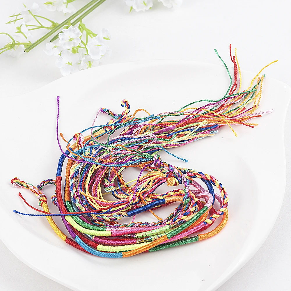 10 Pcs /Set New Rainbow Color Mix Braid Friendship Bracelets for Women Jewelry Gift DIY Handmade Rope Bangles Random Color