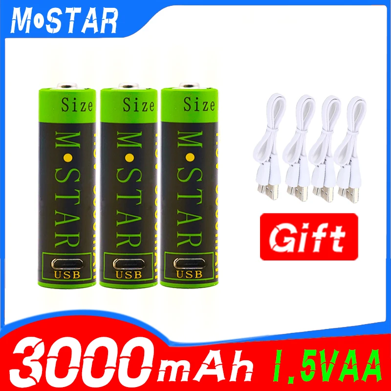

3pcs 1.5V 3000mAh AA Rechargeable Battery li-ion Battery polymer with USB rechargeable lithium usb battery + USB cable