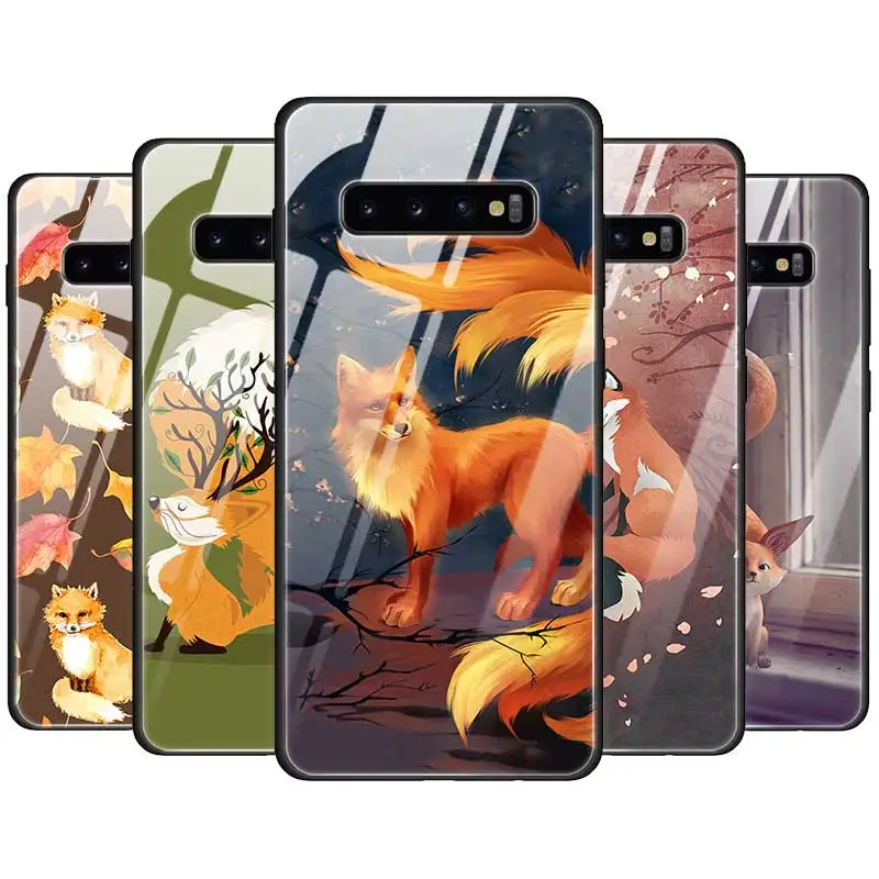 

Cute Fox In Autumn Tempered Glass Case Cover For Samsung Galaxy S10 S10e S9 S8 Note9 Note 10 Plus 5G A50 A30 TPU Edge Back Shell