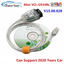 Mais recente v15.00.028 mini vci obd2 cabos de diagnóstico do carro para toyota tis techstream mini-vci ft232rl chip j2534 obdii conectores do carro