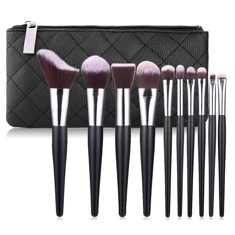 10pcs with Bag RANCAI 10/15 набор кистей для макияжа, пудры, основы, основа, тени для глаз, набор кисточек для макияжа Косметические кисти для макияжа, мягкие синтетические волосы - Handle Color: 10pcs with Bag