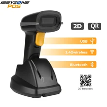 IssyzonePOS Handheld Barcode Scanner 2D QR Code Bluetooth Wireless USB PDF417 LED Bar Code Reader High Speed Scanner With Stand handheld qr code scanner gun ip54 industrial design dustproof waterproof solid and reliable performance barcode reader hs 5600