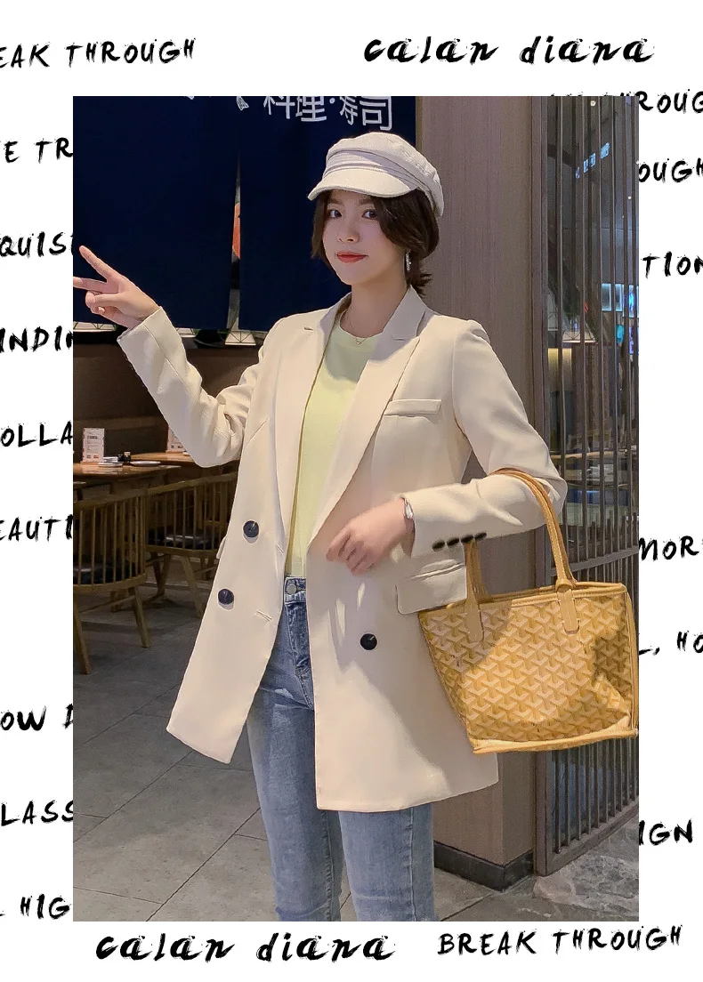 Women Blazer Autumn New Korean Slim Suit Jacket Women's Long New Casual Joker Double-breasted Suit Blazer Feminino