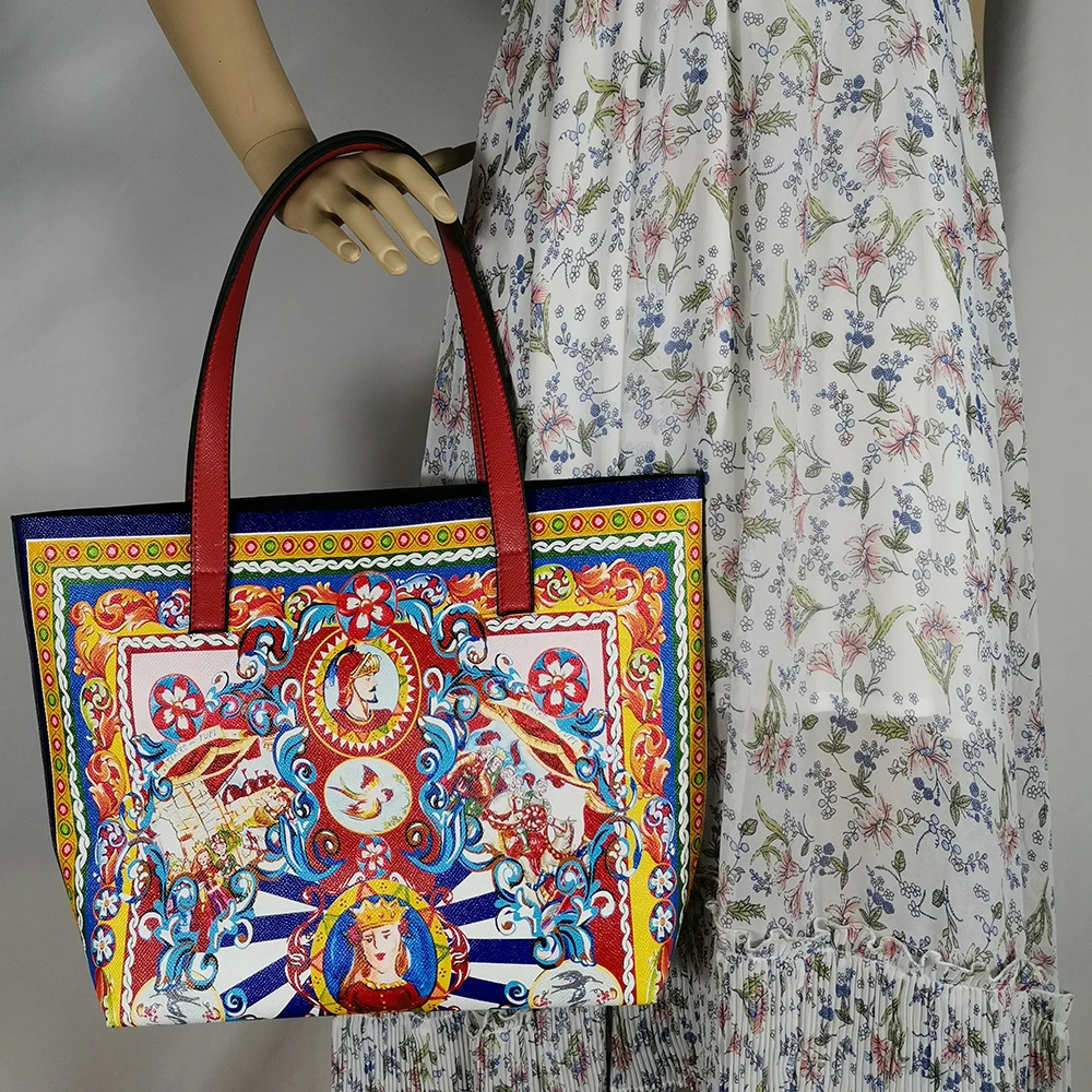 Итальянская Роскошная Дорожная сумка на плечо с цветочным принтом, текстурированная кожаная сумка-шоппер, большая сумка-тоут, известная брендовая сумка, женская сумка необычные сумки через плече