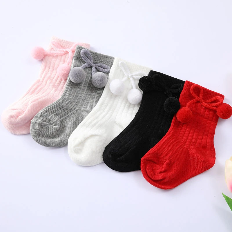 Calcetines de algodón suave pompones y dibujos animados para bebé, calcetines cálidos de invierno para recién nacidos, Color - AliExpress