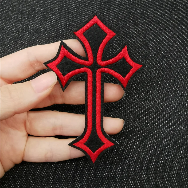 Red and Black cross Patches Iron-on transfers for clothing Rock Band  Appliques Punk Sewing Supplies Decorative Zipper Stripes - AliExpress