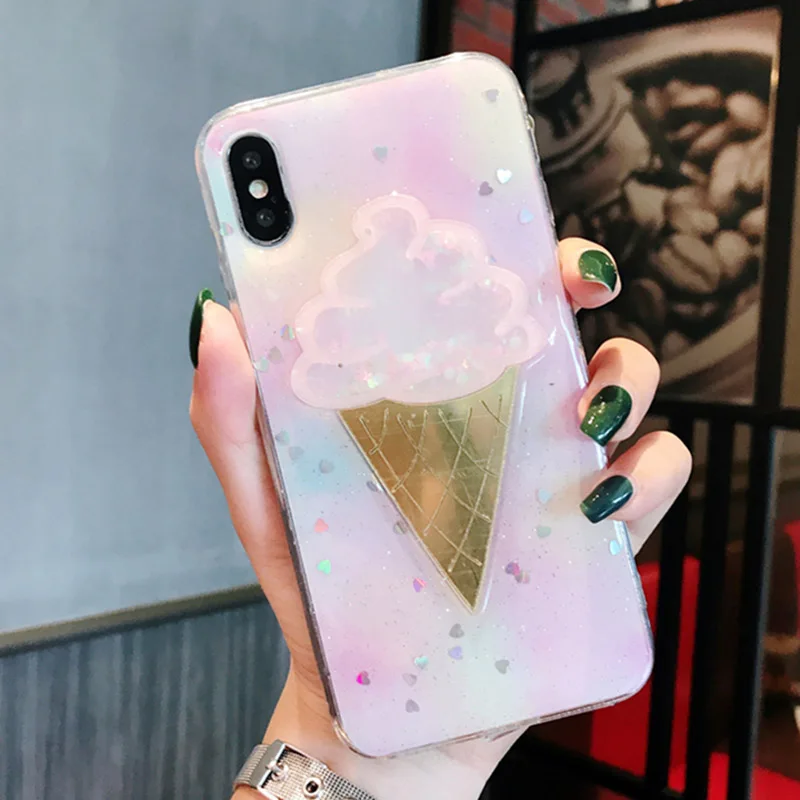 LOVECOM милый Блестящий разноцветный чехол с мороженым для iPhone XS Max XR 6 6S 7 8 Plus X полный корпус мягкий ТПУ Телефон задняя крышка подарок - Цвет: d