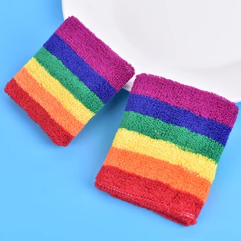 1Pc Ademend Warm Bracers Regenboog Kleur Zachte Katoenen Wrap Hand Badminton Running Fitness Mannen Vrouwen Polsband