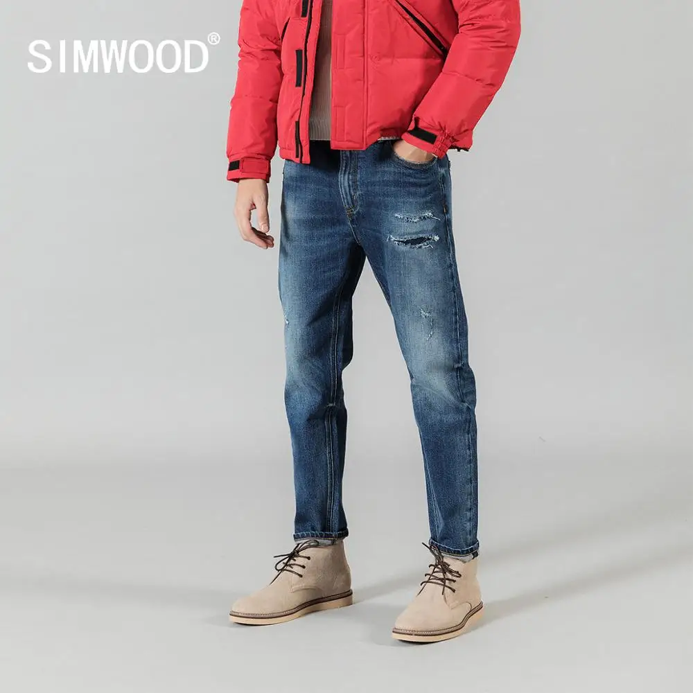 Мужские рваные джинсы SIMWOOD весна-Зима 2020 узкие длиной до щиколотки с дырками