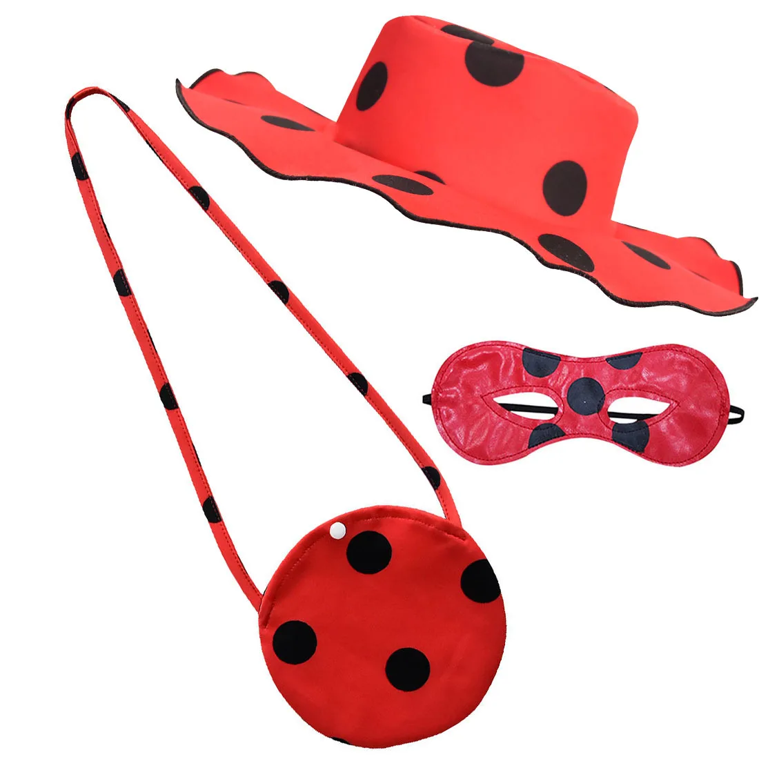 НОВЫЕ комплекты для косплея Леди Жук маски в красный горошек сумка перчатки шапки 4 шт. Сумочка для девочек маскарадный костюм ребенок божья коровка мультфильм подарки действие игрушка