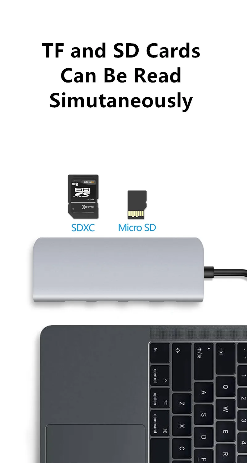Veggieg USB C концентратор, 7 в 1 USB C адаптер с 4K HDMI, USB 3,0 порты, TF/SD кардридер, и PD для MacBook Pro //
