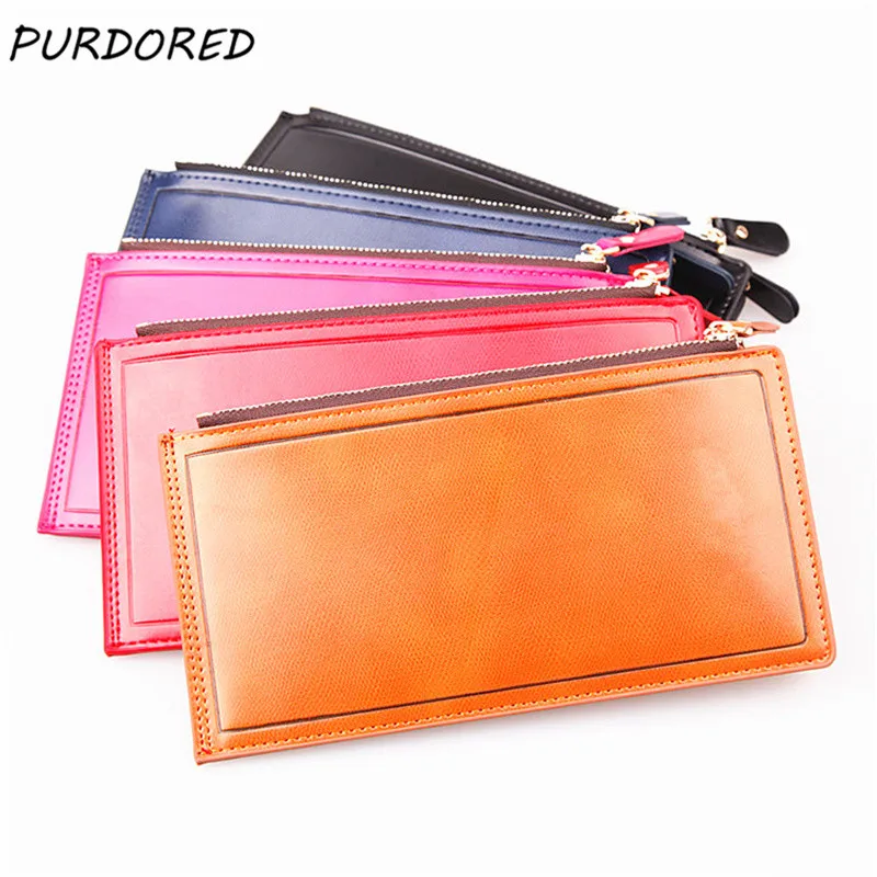 

PURDORED 1 Pc Women Card Holder PU Business Cards Case Solid Color Credit Card Wallet Coin Purse Travel Card Organizer Bags