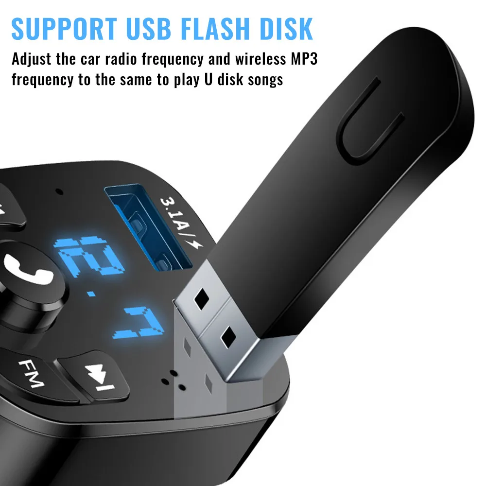 Bluetooth FM Transmitter Bluetooth 5.0 FM Transmitter Car kit Handfree Dual USB Car Charger 3.1A Support TF Card U disk AUX MP3 Modulator Music Player