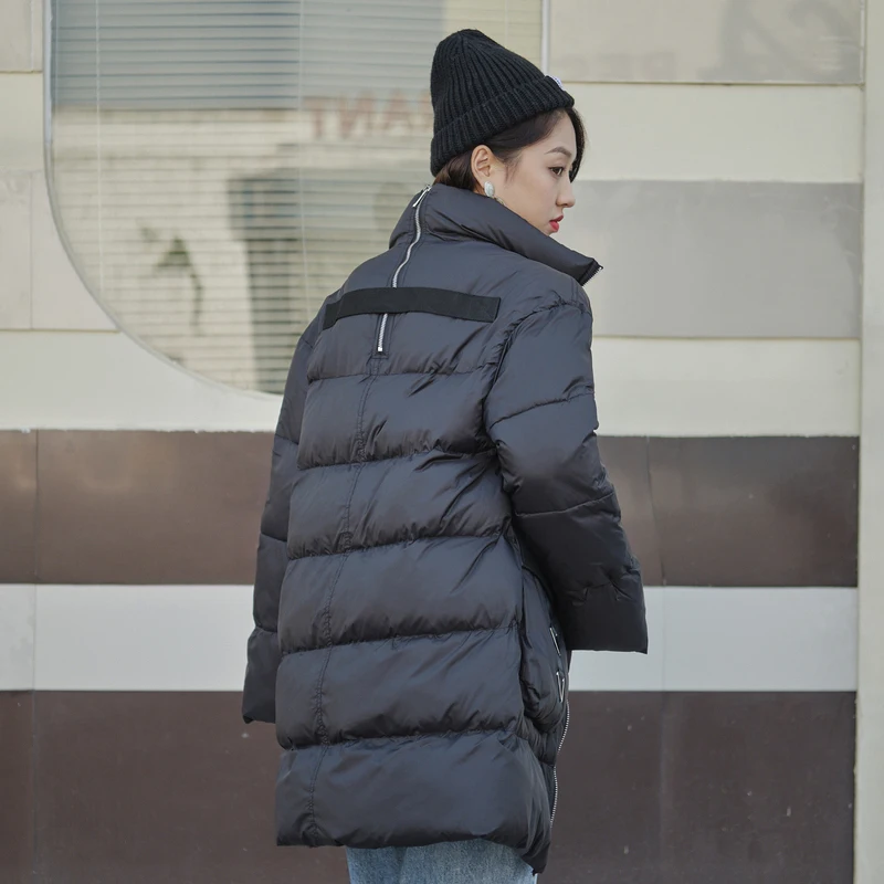 IEF Winter Straight Solid Thick Long Cotton Coat Black Parka Causal Women Turtleneck Long Sleeve Jacket Tops 0513A-D076
