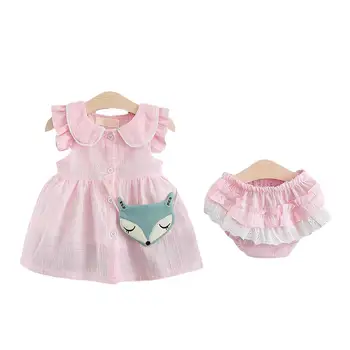 

DishyKooker Girl Summer Suits Children Kids Cotton Lapel Sleeveless Dress With Lovely Small Underwear Two Piece Suit Outfit