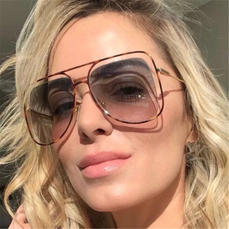 

Vazrobe Oversized Sunglasses Women Fashion Female Shades Aviation Vintage Sun Glasses for Woman Gradient Steampunk Leopard