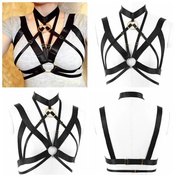 

Black Rock Harness Bra Top Elastic Lingerie Belts Sexy Women Strappy Bralette Body Cage Plus Size Gothic Punk Club Rave Festival