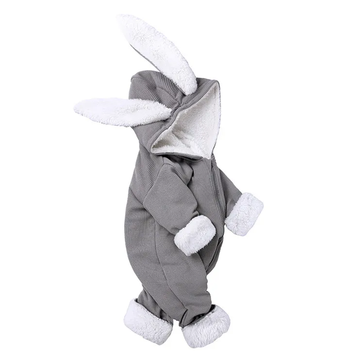 Winter Baby Rompers Boy Jumpsuits Thicker plus velvet Hooded Rabit Ear One-pieces For Girls