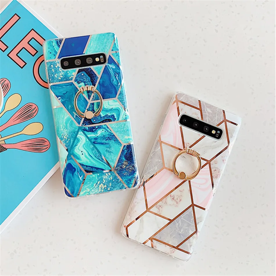 IPWSOO геометрический мраморный imd чехол для телефона для samsung S8 S9 S10 Plus кольцо держатель стенд Мягкий ТПУ чехол для Galaxy A40 A50 A70