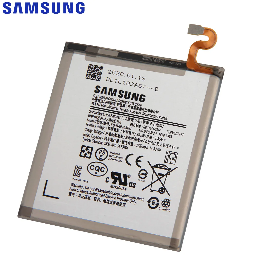 Оригинальный EB BA920ABU батареи Samsung для Galaxy A9s SM A9200 2018 версия A9 A920F 3800mAh|Аккумуляторы