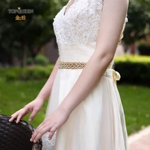 TOPQUEEN S216-G свадебный пояс, лента со стразами, золотые, Синие стразы для свадебного пояса, бусины, пояс для свадебных аксессуаров