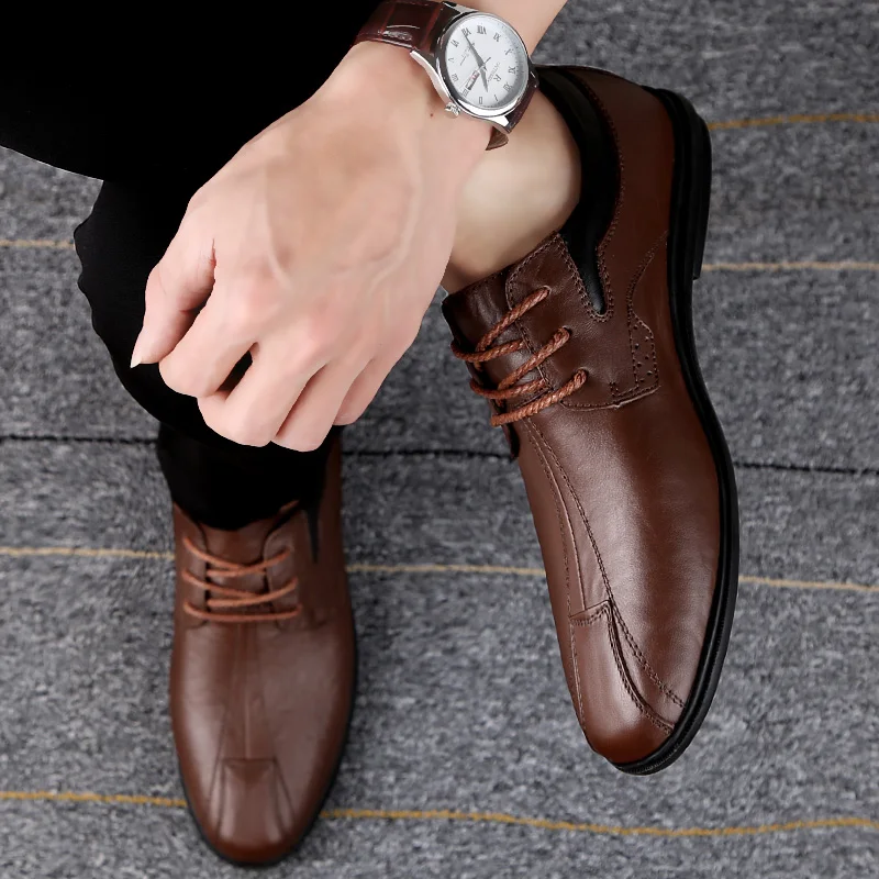 AURONET Men's Casual Shoes Genuine Leather Soft Man Loafers Outdoor Driving Shoes Comfortable Wedding Party Mannen Schoenen