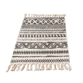 

Retro Bohemian Hand Woven Cotton Linen Carpet Rug Bedside Rug Geometric Floor Mat Living Room Bedroom Carpet Home Decor-60x90cm