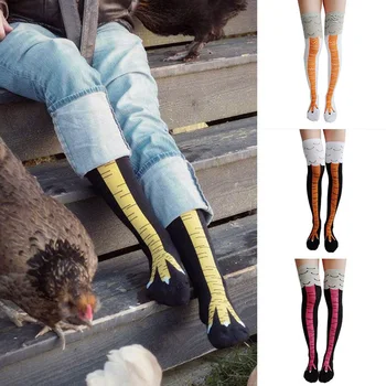 

1 Pairs Keep Warm Cotton Knee Socks Girls Fashion Chicken Feet Funny Printed Socks Tube-shaped Comfortable Floor Socks Warm