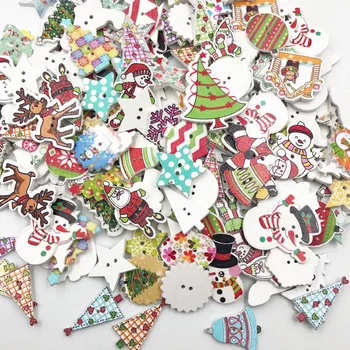 

50pcs Mix Merry Christmas tree Decorative Buttons 2 Holes Wood Buttons Fit Scrapbooking Crafts DIY WB648