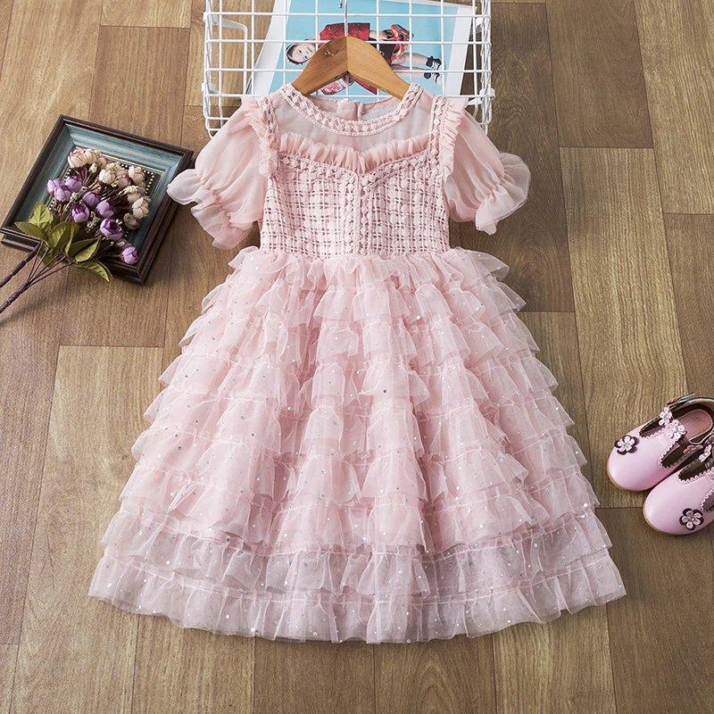 3-8 Years Kids Dress for Girls Party Dress Navy Blue Children Clothing Shiny Sequins Princess Pageant Frock Birthday Costume