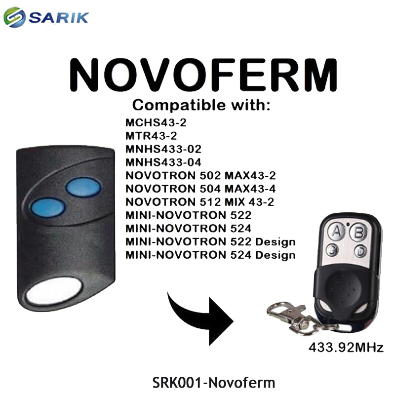 Compatible Remote Control with NOVOFERM Mini-Novotron 522 Design 433.92MHz.
