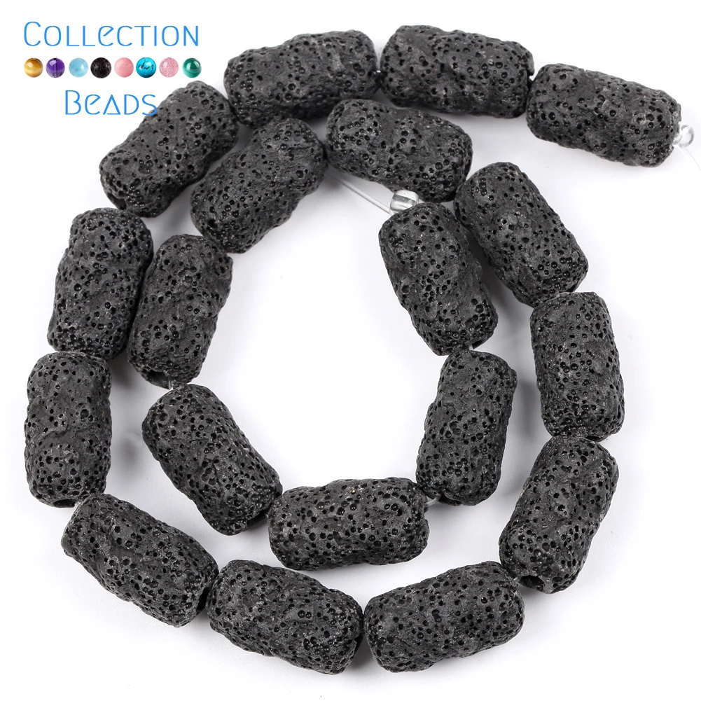 Natürliche Stein Schwarz Zylinder Vulkangestein Lava Perlen Lose Spacer Für Schmuck Machen 11*12 12*20MM DIY Armband Zubehör – Detail 5