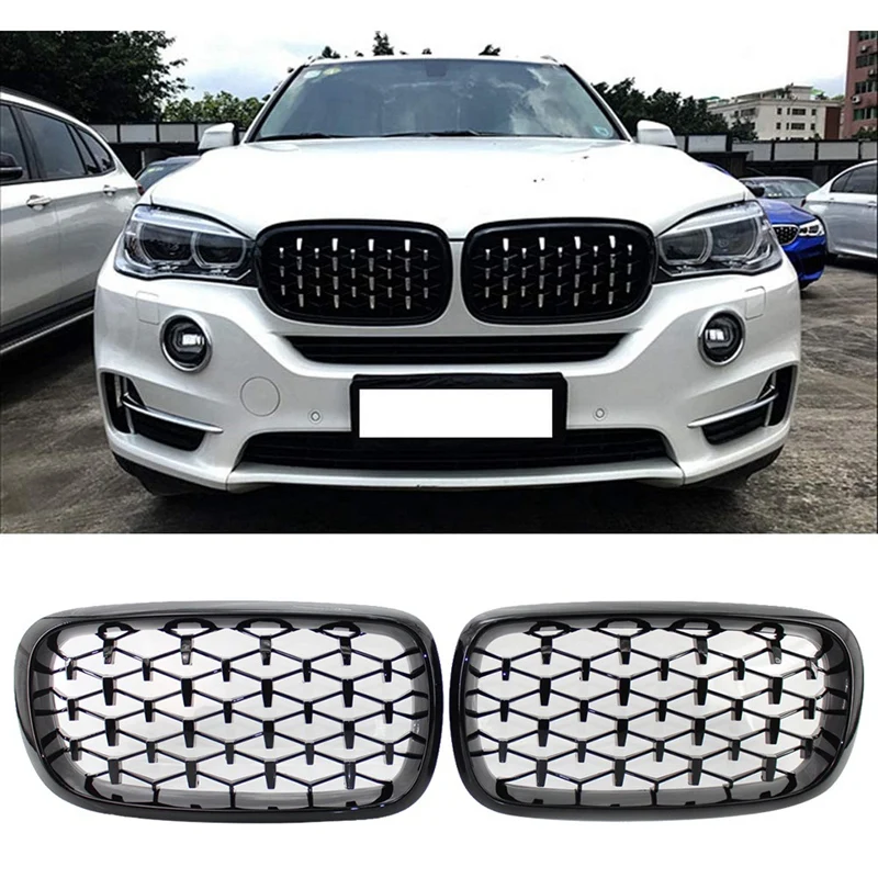 

AL21 -Diamond Style ABS Front Racing Grille For-BMW X5 X6 F15 F16 F85 F86 Gloss Black