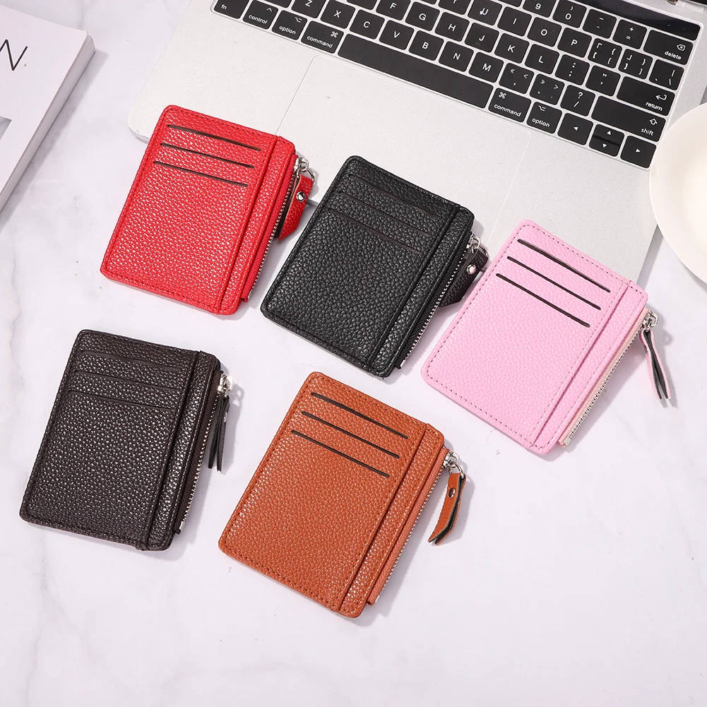 Cartera de piel sintética para hombre, monedero sencillo y con cremallera, Color patrón de lichi, tarjetero de marca de alta calidad - AliExpress