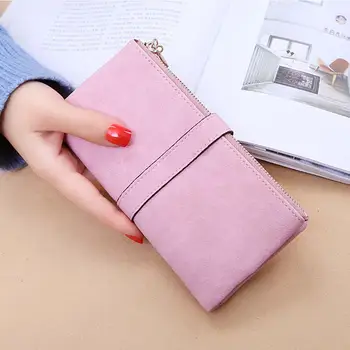 

PinShang Women Wallet Card Coin Holder Retro Frosted Long Solid Color Large Capacity Handbag