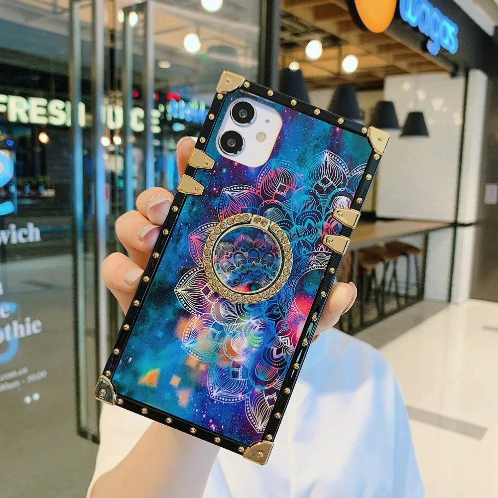 

Fashion luxury brand square metal transparent soft silicone Case For iphone 11 pro max phone Case for 7 8 Plus XR Xs Max