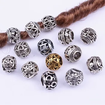 

5 Pcs/set Retro Alloy Viking Hollow Round Hair Braid Dread Beard Dreadlock Beads Rings Tube for Hair Accessories Hole Size 4.5mm