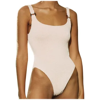 

Swimwear Women One Piece Solid Button Backless High Waist Padded Bra Beach Bikini One piece swimsuit women 2020 Swimsuit