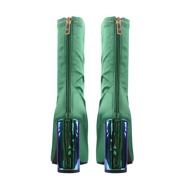 Onlymaker/12 см; зеленые дышащие ботильоны с острым носком на не сужающемся книзу массивном каблуке; женские ботинки на молнии на толстом каблуке; большие размеры