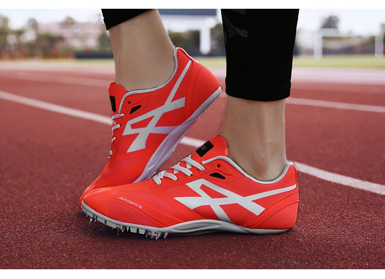 Hot Unisex Track And Field Spikes Non-Slip Track Shoes Women Orange Spikes For Running Shoes Outdoor Kids Track And Field Shoes