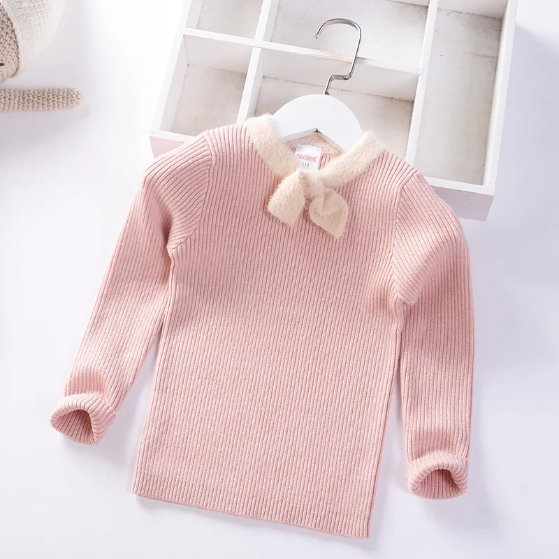 light pink Вязаный свитер для девочек; сезон осень-зима; коллекция года; пуловер для малышей; топы - Цвет: light pink