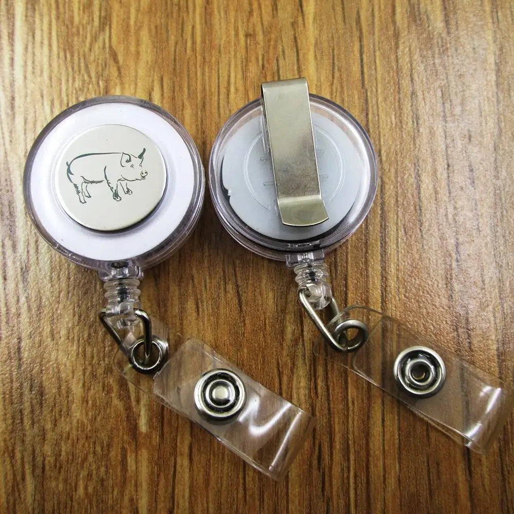 Pig ID Badge Reel gift for him/her friend family retractable recoil id badge holder work fun | Украшения и аксессуары