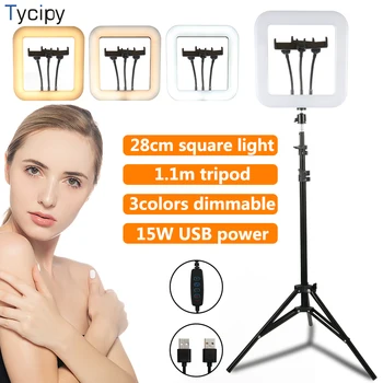 

Tycipy 28cm LED Square Light Photographic Lighting Photography Studio Light 15W 3200-5600K with 3phone Clip 1.1m Tirpod for Live